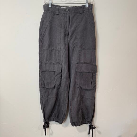 Abercrombie & Fitch Women’s High Rise Baggy Cargo Pant Grey Wide Leg Tie 4S 27 - Picture 1 of 8
